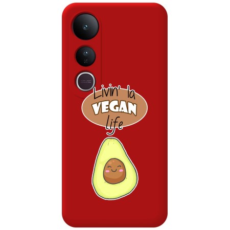 Funda Silicona Líquida Roja para Vivo V50 Lite 4G / 5G diseño Vegan Life Dibujos
