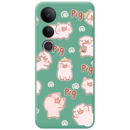 Funda Silicona Líquida Verde para Vivo V50 Lite 4G / 5G diseño Cerdos Dibujos