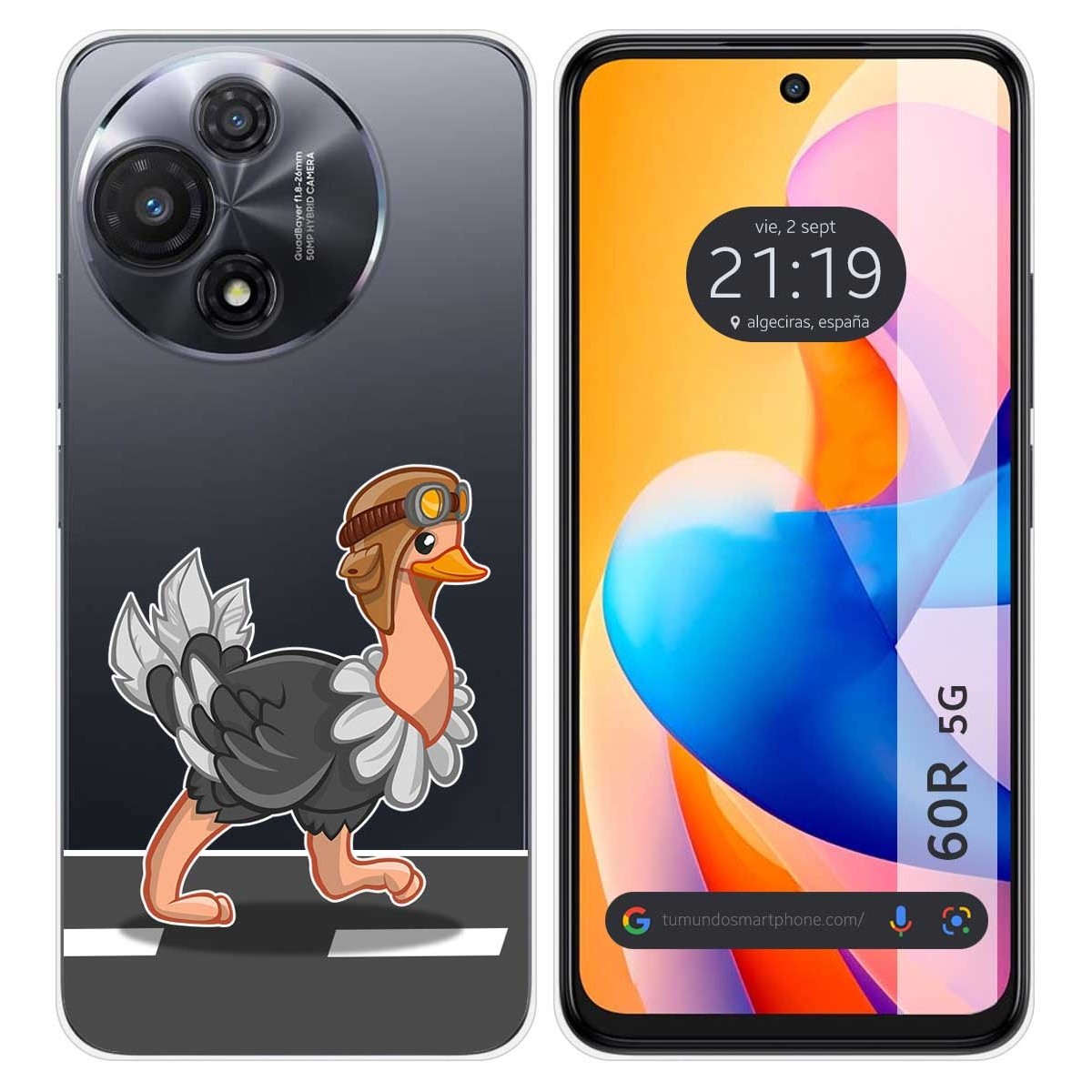 Funda Silicona Transparente para TCL 60R 5G diseño Avestruz Dibujos