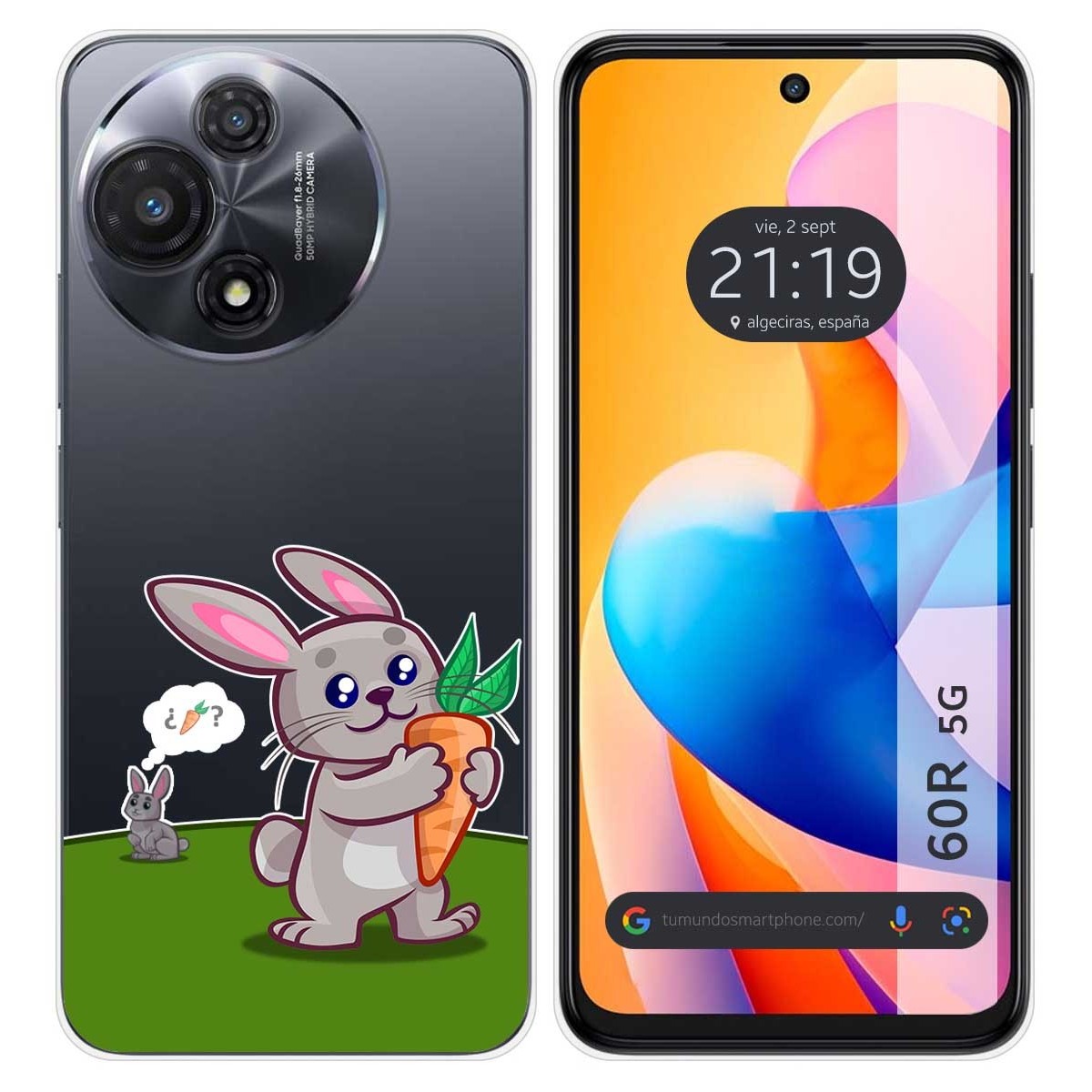 Funda Silicona Transparente para TCL 60R 5G diseño Conejo Dibujos