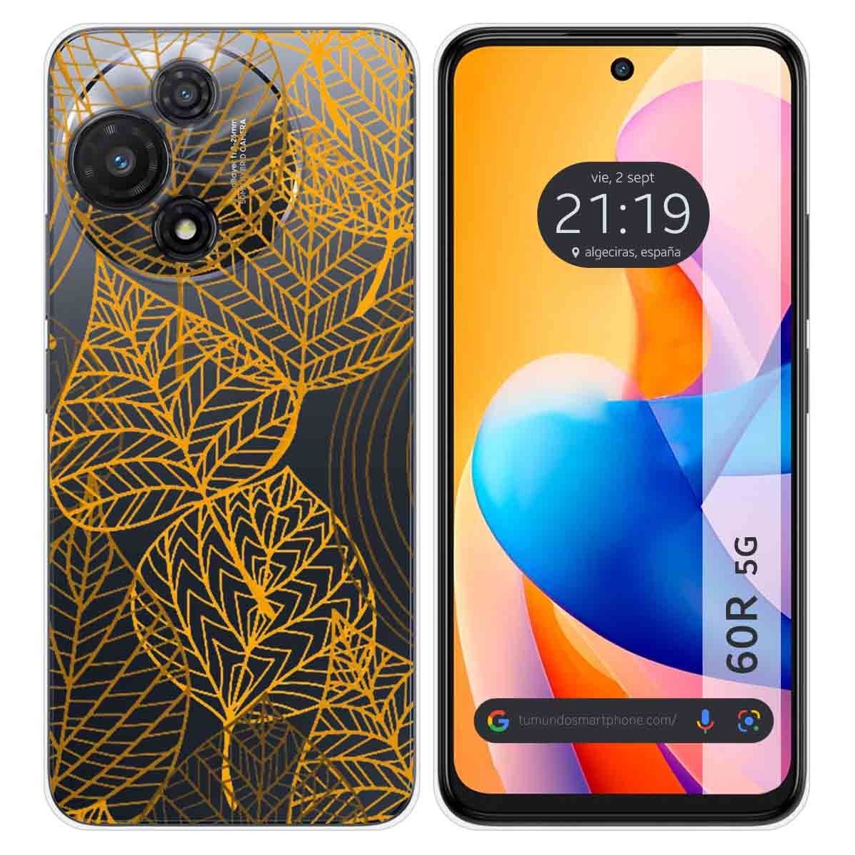 Funda Silicona Transparente para TCL 60R 5G diseño Hojas Dibujos