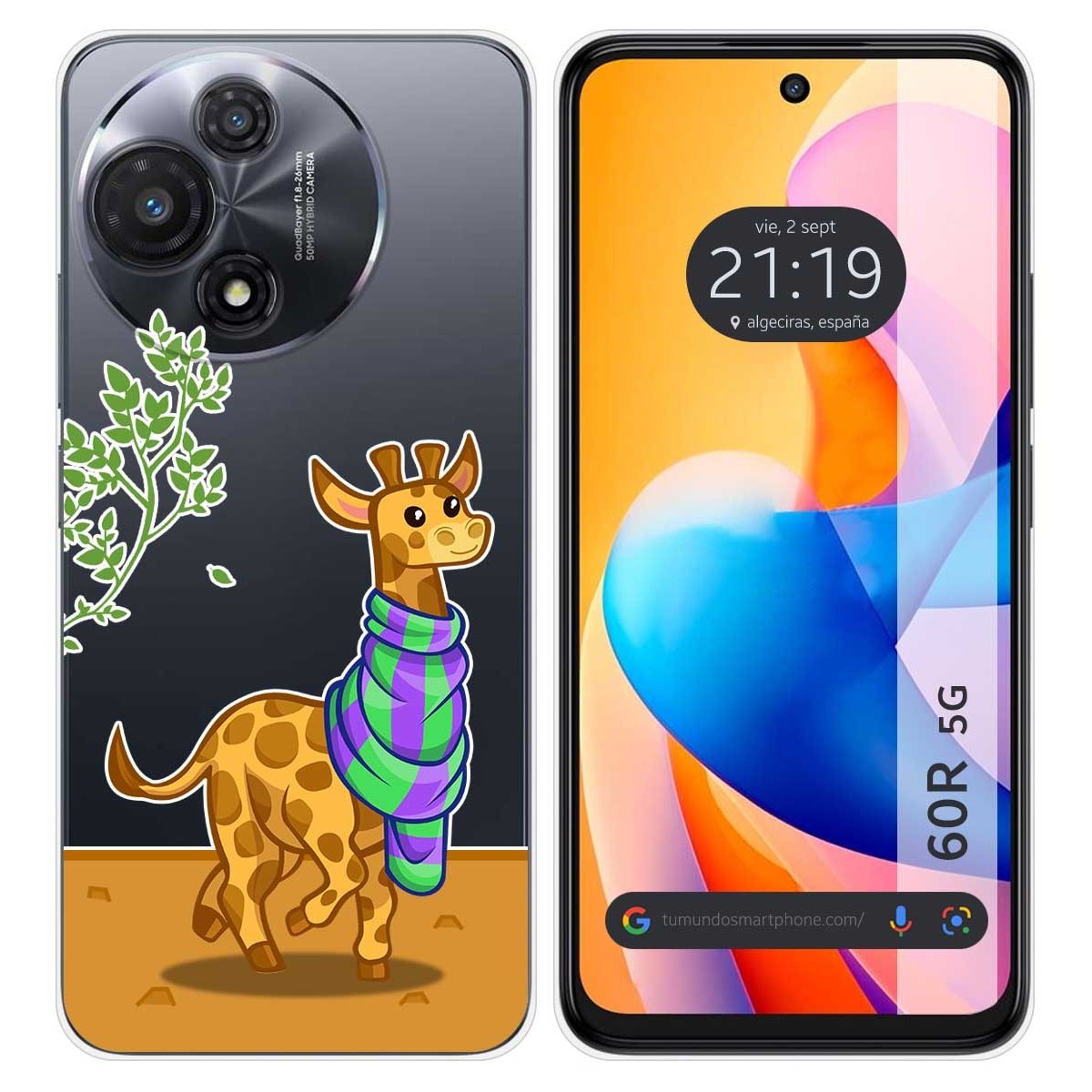 Funda Silicona Transparente para TCL 60R 5G diseño Jirafa Dibujos