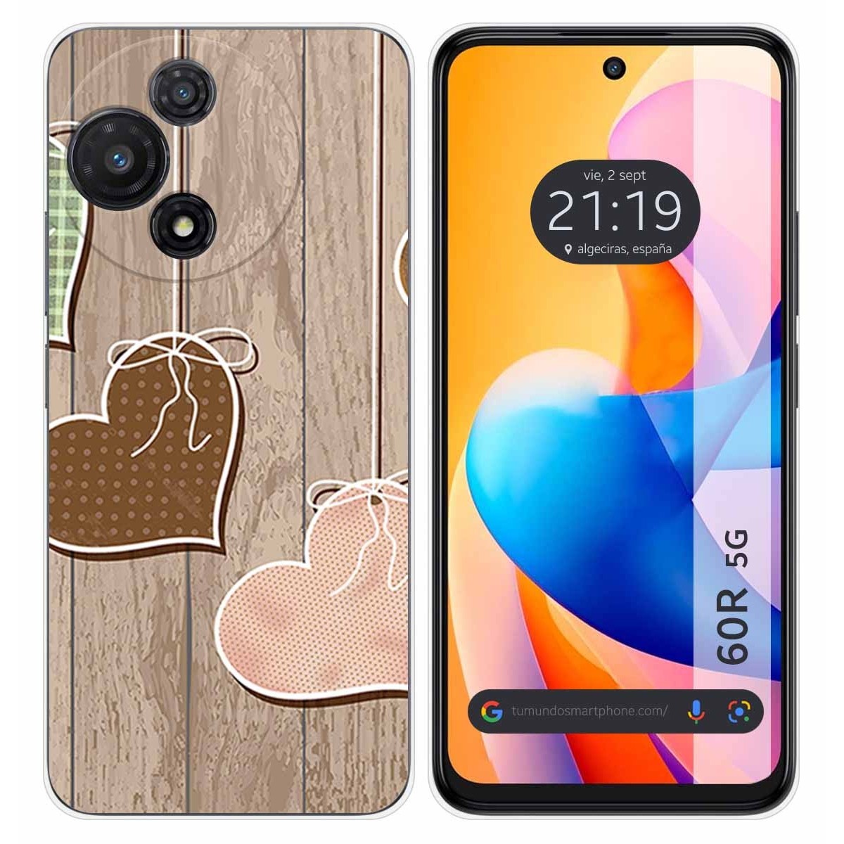 Funda Silicona para TCL 60R 5G diseño Corazones Madera Dibujos