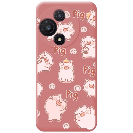 Funda Silicona Líquida Rosa para TCL 60R 5G diseño Cerdos Dibujos