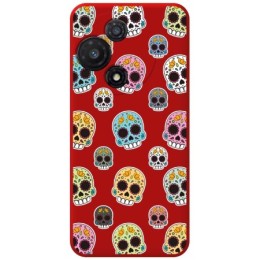 Funda Silicona Líquida Roja para TCL 60R 5G diseño Catrina Dibujos
