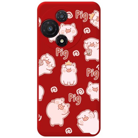 Funda Silicona Líquida Roja para TCL 60R 5G diseño Cerdos Dibujos