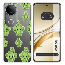 Funda Silicona Transparente para Vivo V50 5G diseño Cactus Dibujos