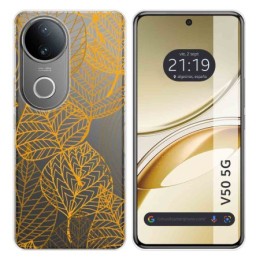 Funda Silicona Transparente para Vivo V50 5G diseño Hojas Dibujos