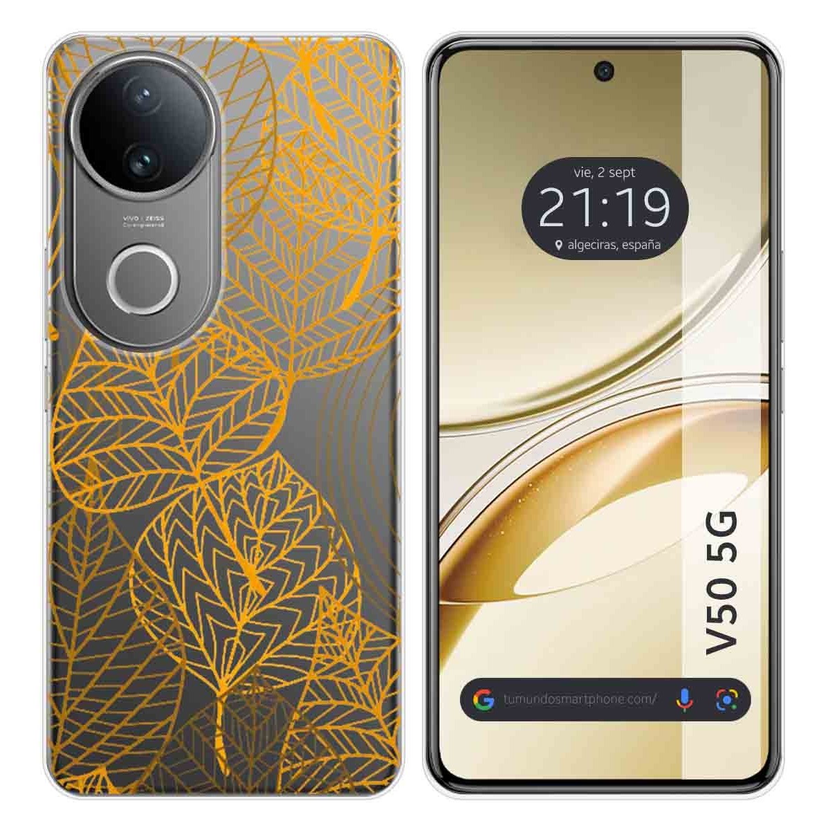 Funda Silicona Transparente para Vivo V50 5G diseño Hojas Dibujos