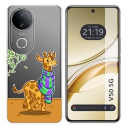 Funda Silicona Transparente para Vivo V50 5G diseño Jirafa Dibujos