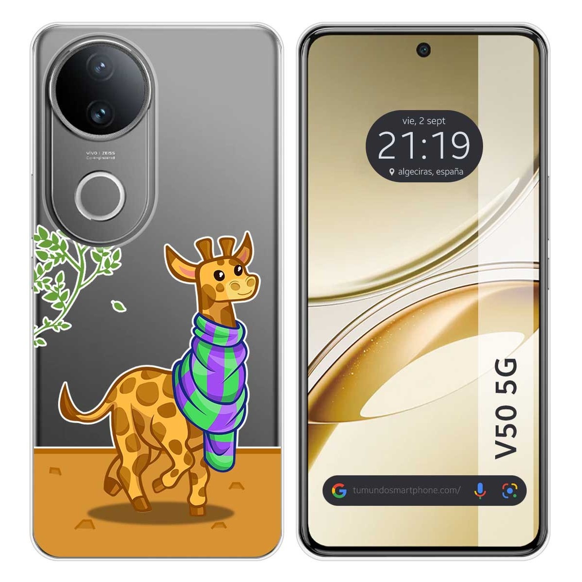 Funda Silicona Transparente para Vivo V50 5G diseño Jirafa Dibujos