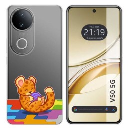 Funda Silicona Transparente para Vivo V50 5G diseño Leopardo Dibujos