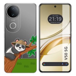 Funda Silicona Transparente para Vivo V50 5G diseño Panda Dibujos