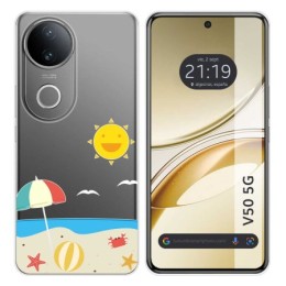 Funda Silicona Transparente para Vivo V50 5G diseño Playa Dibujos