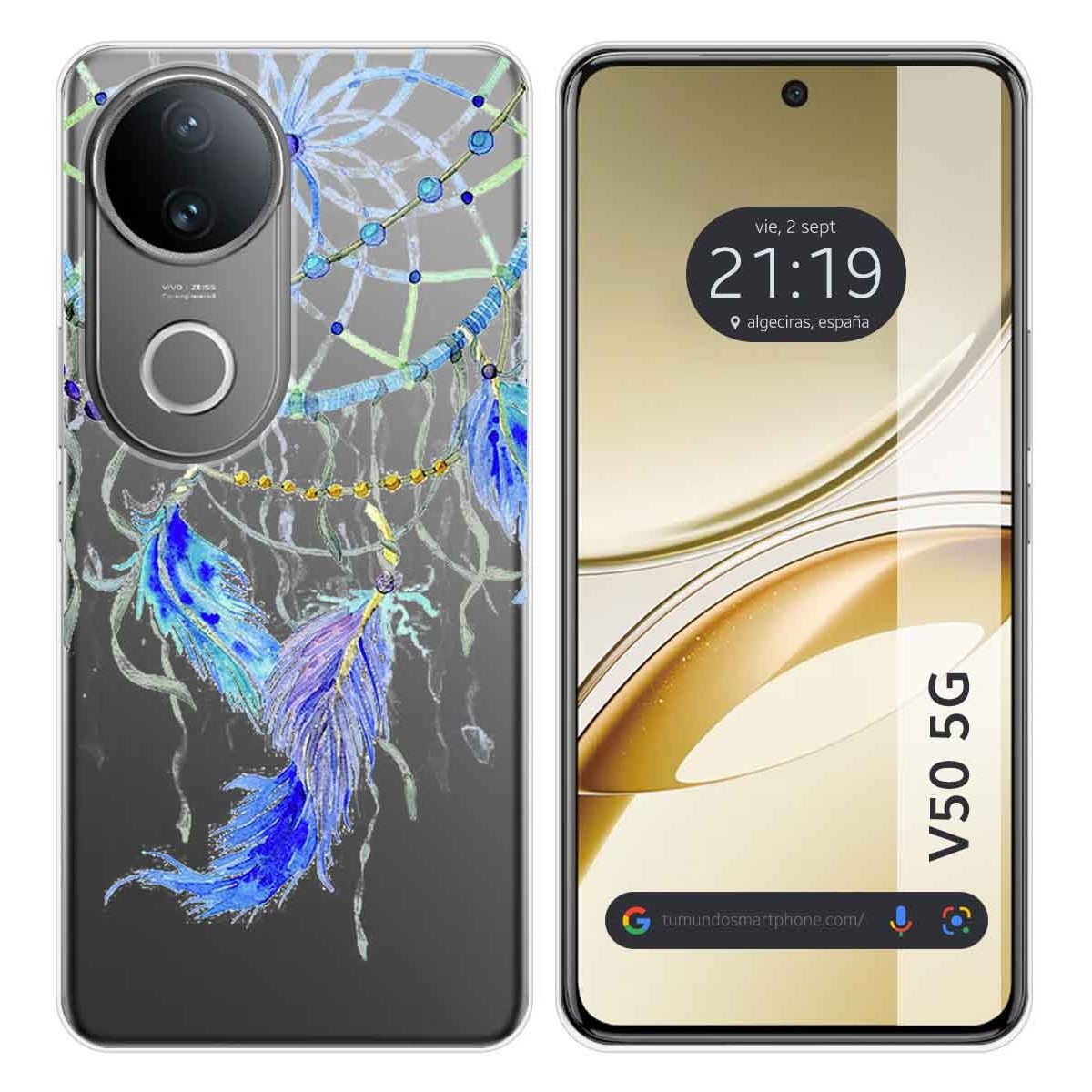 Funda Silicona Transparente para Vivo V50 5G diseño Plumas Dibujos