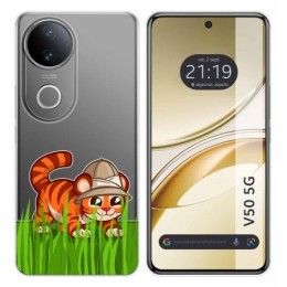 Funda Silicona Transparente para Vivo V50 5G diseño Tigre Dibujos
