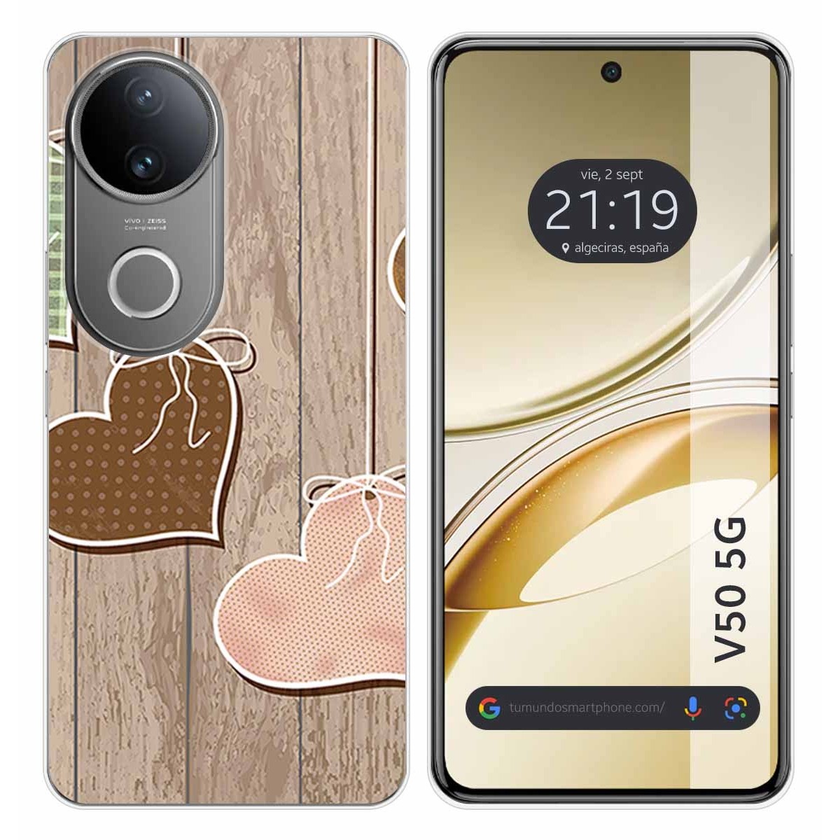 Funda Silicona para Vivo V50 5G diseño Corazones Madera Dibujos