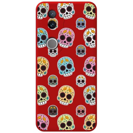 Funda Silicona Líquida Roja para Vivo V50 5G diseño Catrina Dibujos