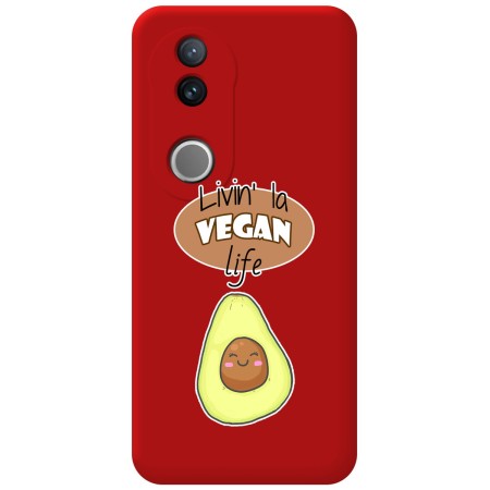 Funda Silicona Líquida Roja para Vivo V50 5G diseño Vegan Life Dibujos