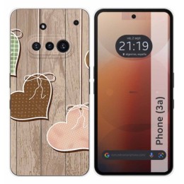 Funda Silicona para Nothing Phone 3a 5G diseño Corazones Madera Dibujos