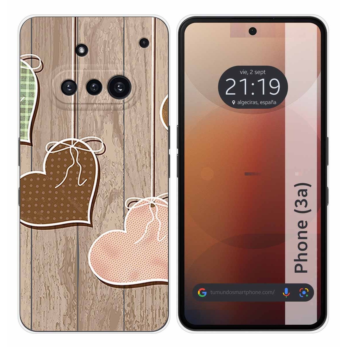 Funda Silicona para Nothing Phone 3a 5G diseño Corazones Madera Dibujos