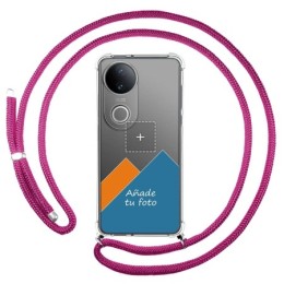 Personaliza tu Funda Colgante Transparente para Vivo V50 5G con Cordon Rosa Fucsia Dibujo Personalizada