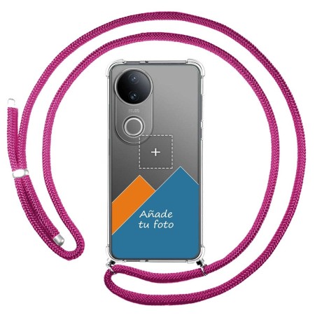 Personaliza tu Funda Colgante Transparente para Vivo V50 5G con Cordon Rosa Fucsia Dibujo Personalizada