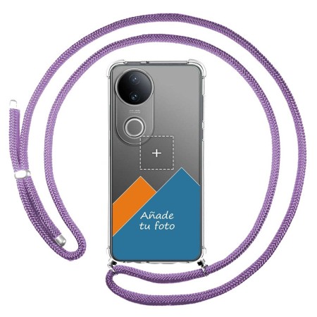 Personaliza tu Funda Colgante Transparente para Vivo V50 5G con Cordon Morado Dibujo Personalizada