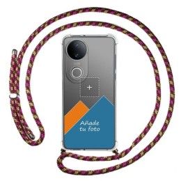 Personaliza tu Funda Colgante Transparente para Vivo V50 5G con Cordon Rosa / Dorado Dibujo Personalizada