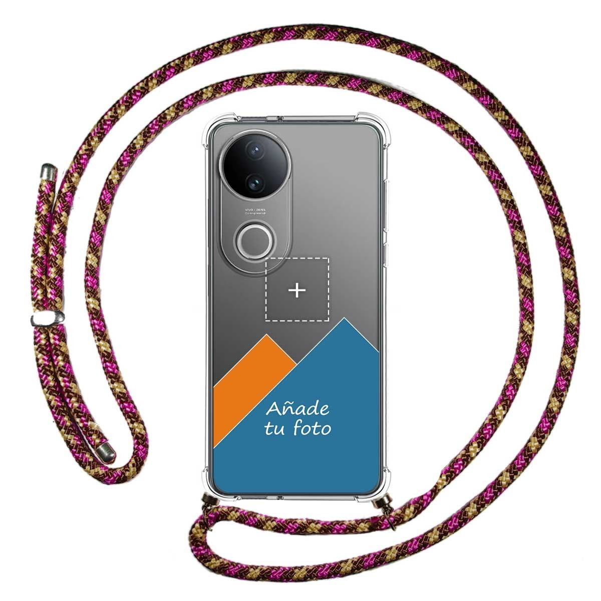 Personaliza tu Funda Colgante Transparente para Vivo V50 5G con Cordon Rosa / Dorado Dibujo Personalizada