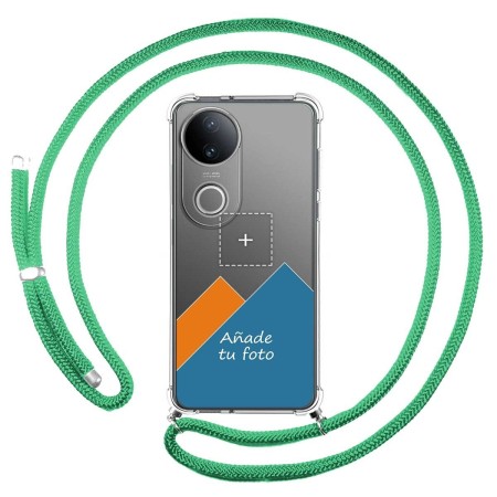 Personaliza tu Funda Colgante Transparente para Vivo V50 5G con Cordon Verde Agua Dibujo Personalizada