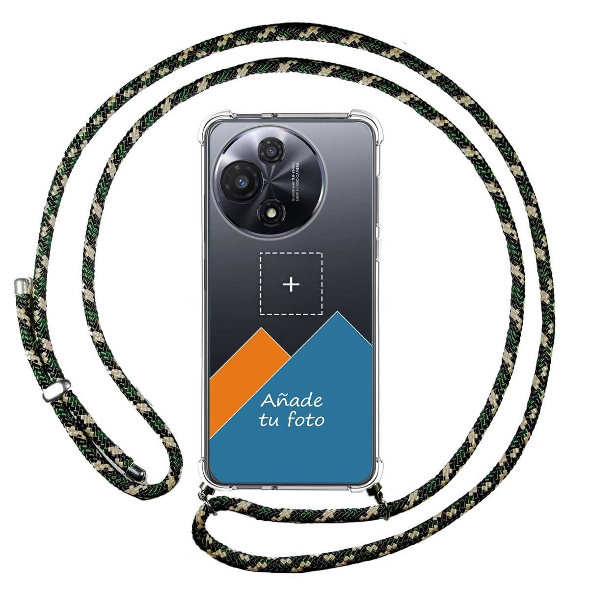 Personaliza tu Funda Colgante Transparente para TCL 60R 5G con Cordon Verde / Dorado Dibujo Personalizada