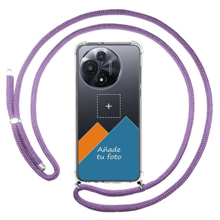 Personaliza tu Funda Colgante Transparente para TCL 60R 5G con Cordon Morado Dibujo Personalizada