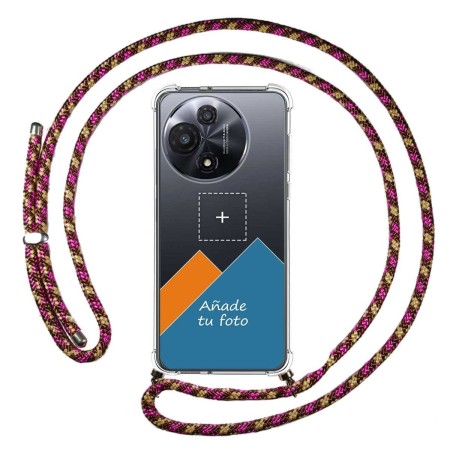 Personaliza tu Funda Colgante Transparente para TCL 60R 5G con Cordon Rosa / Dorado Dibujo Personalizada