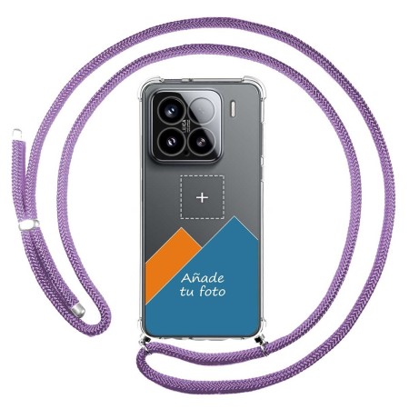 Personaliza tu Funda Colgante Transparente para Xiaomi 15 5G con Cordon Morado Dibujo Personalizada
