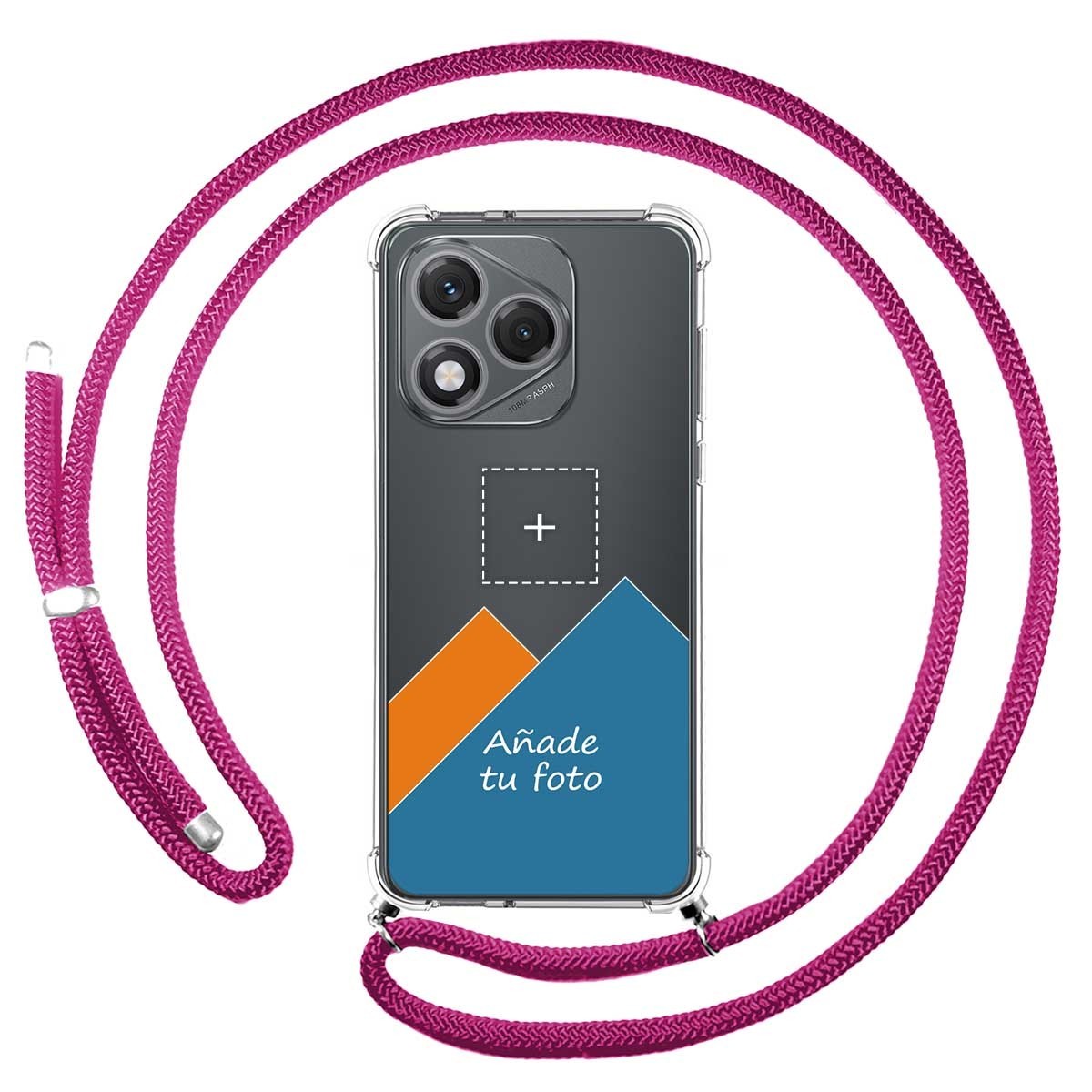 Personaliza tu Funda Colgante Transparente para Huawei Honor 400 Lite 5G con Cordon Rosa Fucsia Dibujo Personalizada