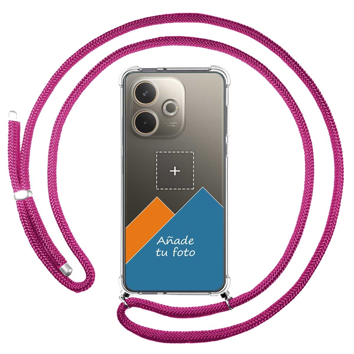 Personaliza tu Funda Colgante Transparente para Oppo A5 Pro 5G con Cordon Rosa Fucsia Dibujo Personalizada