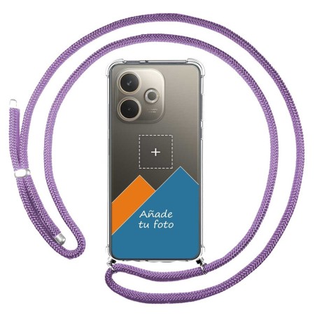 Personaliza tu Funda Colgante Transparente para Oppo A5 Pro 5G con Cordon Morado Dibujo Personalizada