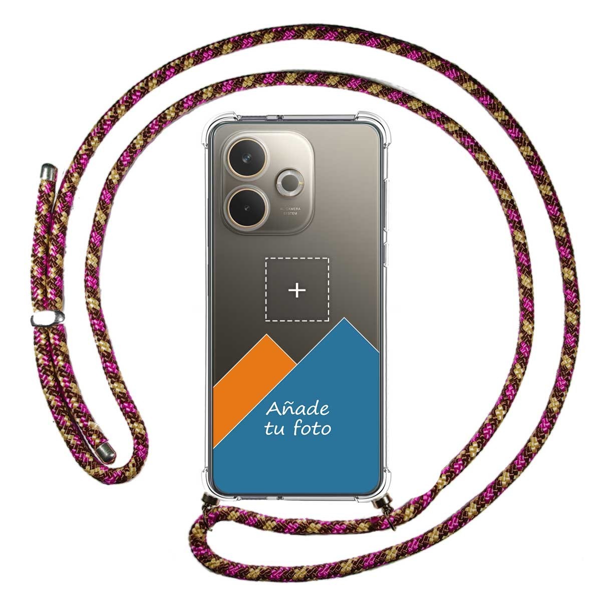 Personaliza tu Funda Colgante Transparente para Oppo A5 Pro 5G con Cordon Rosa / Dorado Dibujo Personalizada