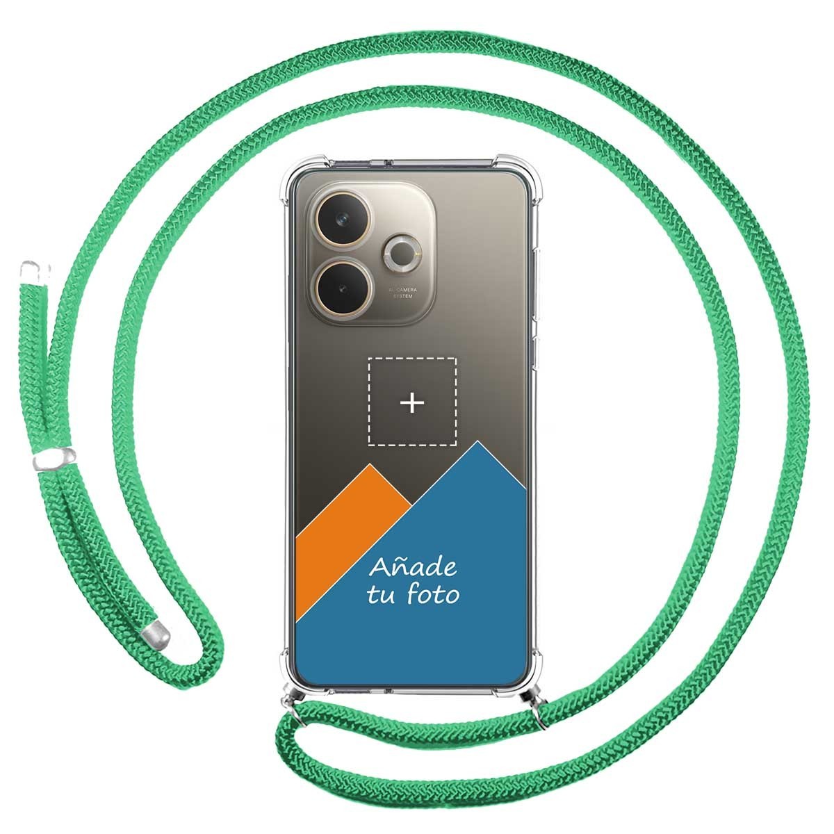 Personaliza tu Funda Colgante Transparente para Oppo A5 Pro 5G con Cordon Verde Agua Dibujo Personalizada