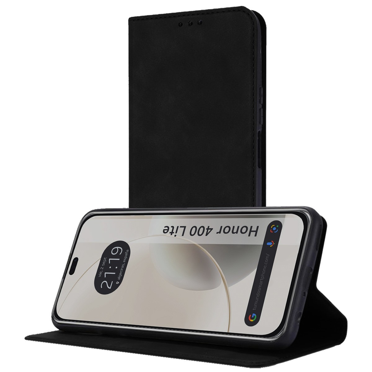 Funda Libro de Polipiel con tarjetero para Huawei Honor 400 Lite 5G color Negra