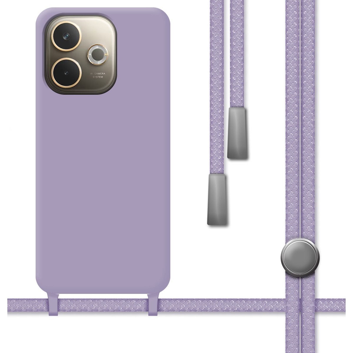 Funda Silicona Líquida con Cordón para Oppo A5 Pro 5G color Morada