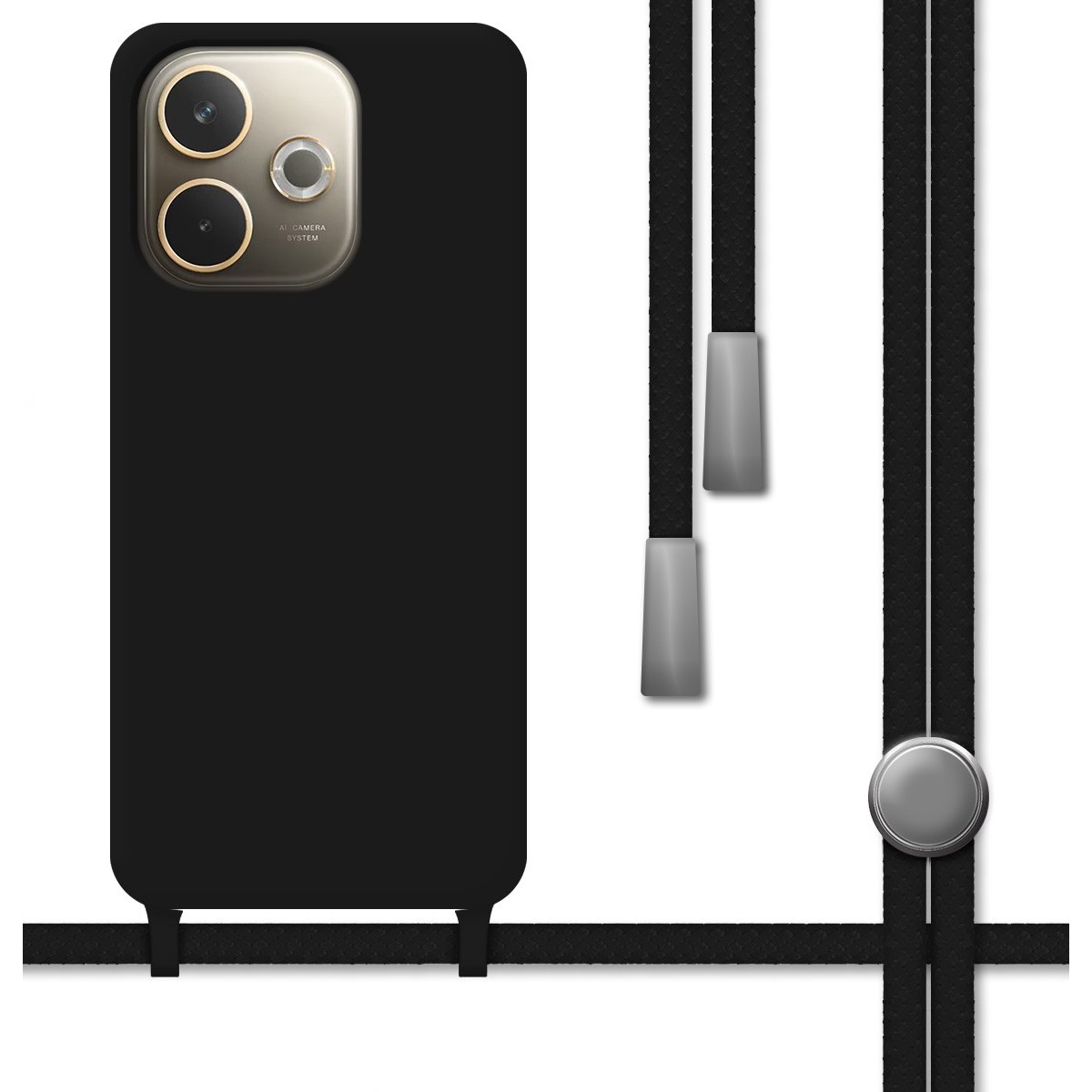 Funda Silicona Líquida con Cordón para Oppo A5 Pro 5G color Negra