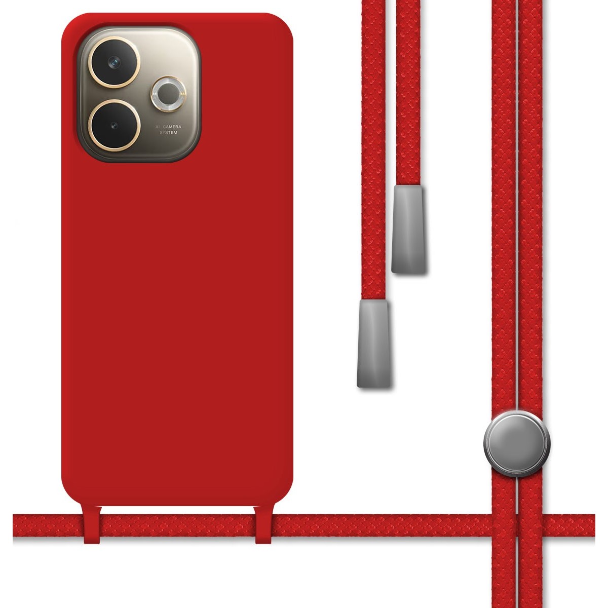 Funda Silicona Líquida con Cordón para Oppo A5 Pro 5G color Roja