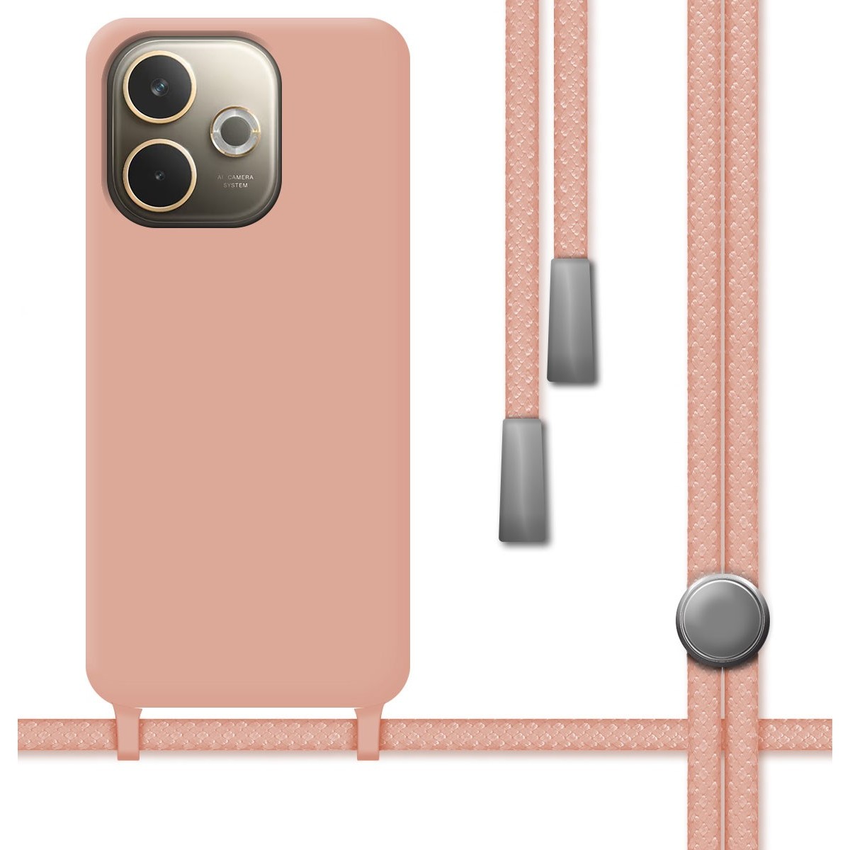 Funda Silicona Líquida con Cordón para Oppo A5 Pro 5G color Rosa
