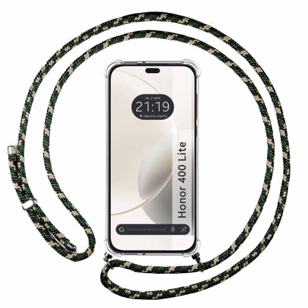 Funda Colgante Transparente para Huawei Honor 400 Lite 5G con Cordon Verde / Dorado