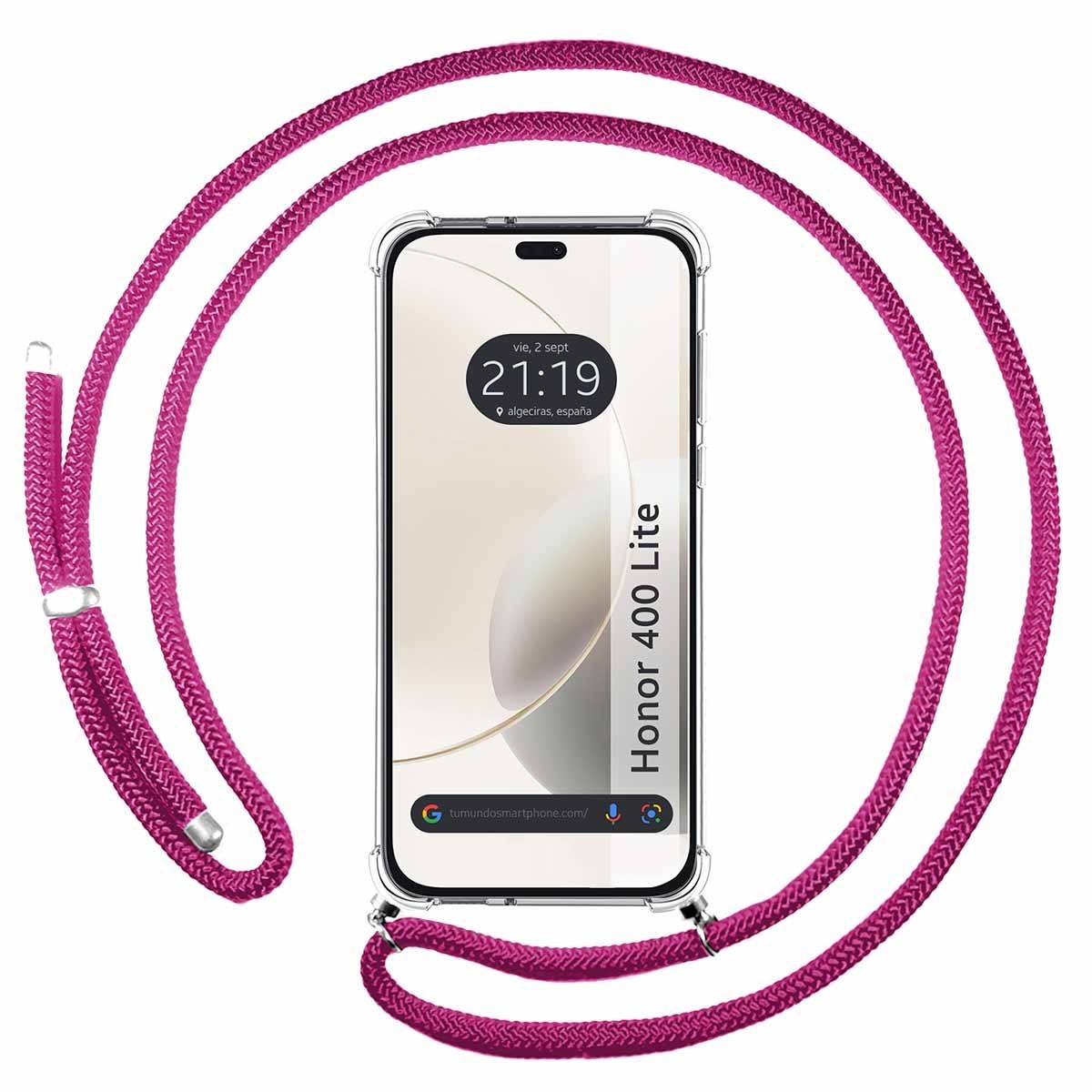 Funda Colgante Transparente para Huawei Honor 400 Lite 5G con Cordon Rosa Fucsia