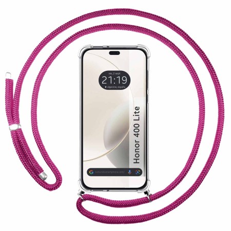 Funda Colgante Transparente para Huawei Honor 400 Lite 5G con Cordon Rosa Fucsia