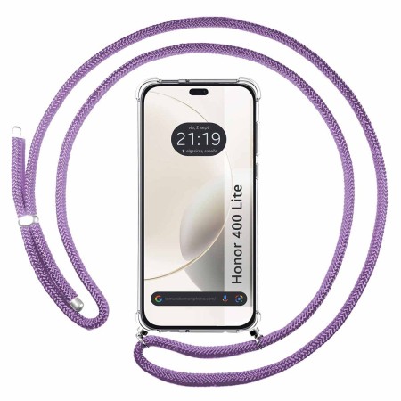Funda Colgante Transparente para Huawei Honor 400 Lite 5G con Cordon Morado
