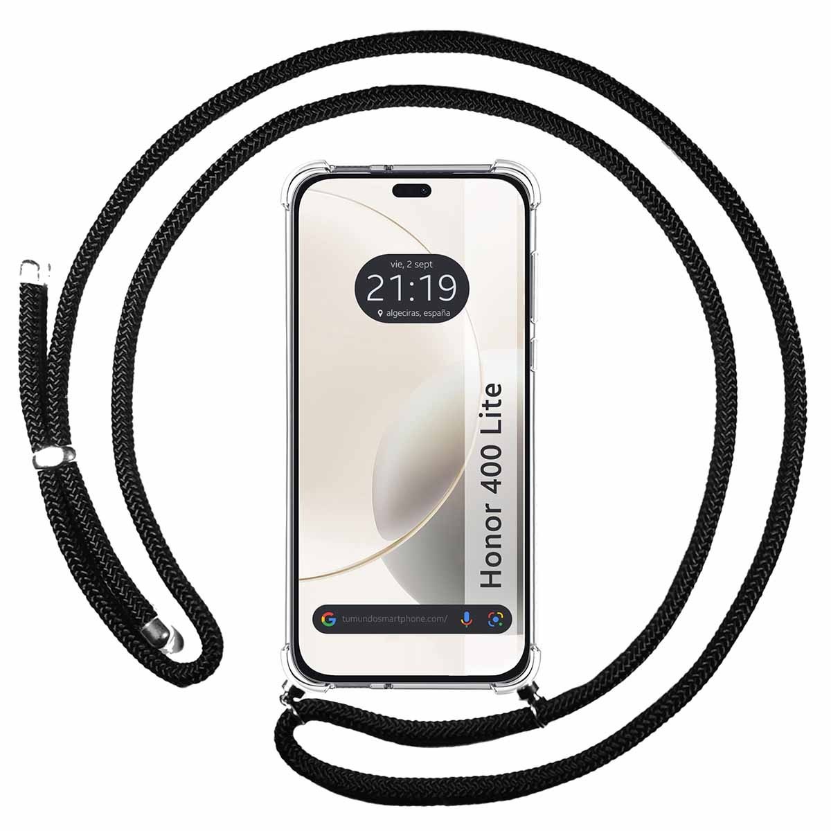 Funda Colgante Transparente para Huawei Honor 400 Lite 5G con Cordon Negro